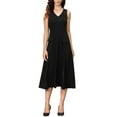 thumbnail image 1 of Vestidos de oficina INSPIRAR CHIC para mujeres 2025, vestido midi negro sin mangas con cuello simulado en forma de A, 1 of 6