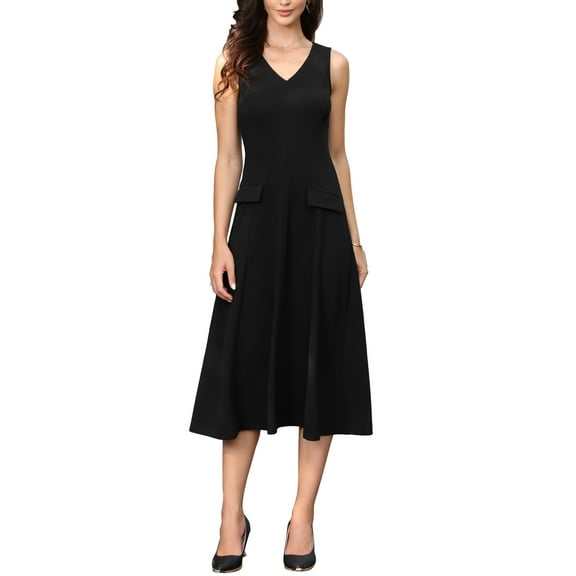 INSPIRE CHIC Business Office Dresses for Women's 2025 Mock Neck Sleeveless A Line Work Midi Dress XS Black