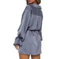 thumbnail image 4 of KOMOO Women Satin Shirt Mini Dress Long Sleeve Button Down Tunic Dress Collared VNeck Party Club Short Dress with Belt, 4 of 6