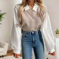 thumbnail image 2 of QHFBli Womens Collar Long Sleeve Shirt Ribbed Knit 2 in 1 Blouse Crop Top Sweater Shirt Top, 2 of 4