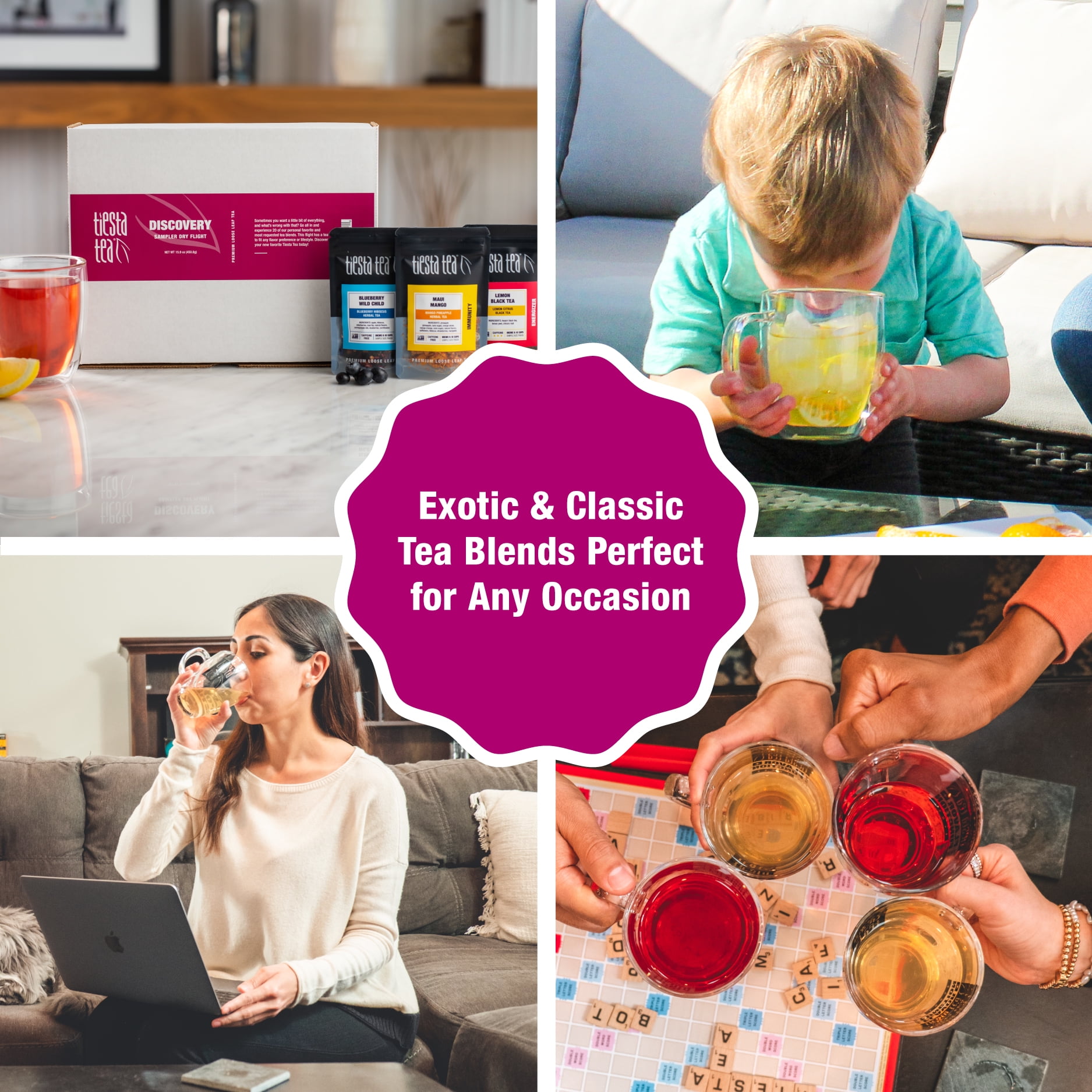 Tiesta Tea Discovery Sampler Set with Green, Herbal, Black and Chai Varieties