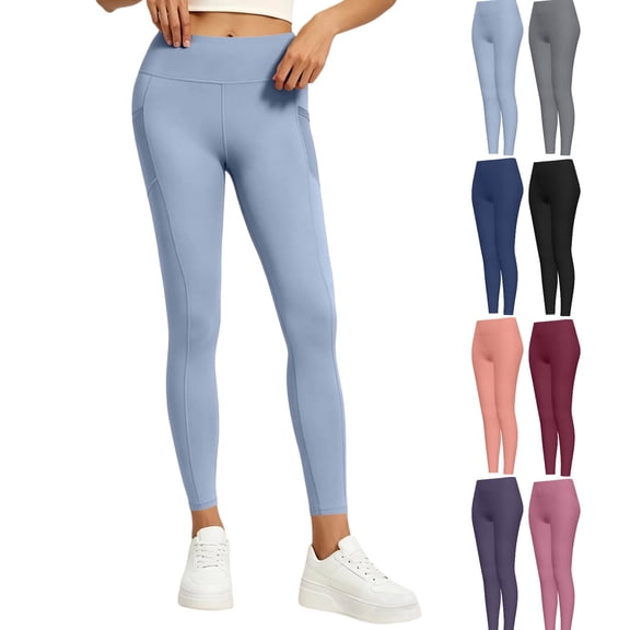Tsivenald Womens Leggings Tummy Control High Waist Non See Through Yoga Pants Casual Stretch Tights for Women, (Light Blue, Size S-3XL)