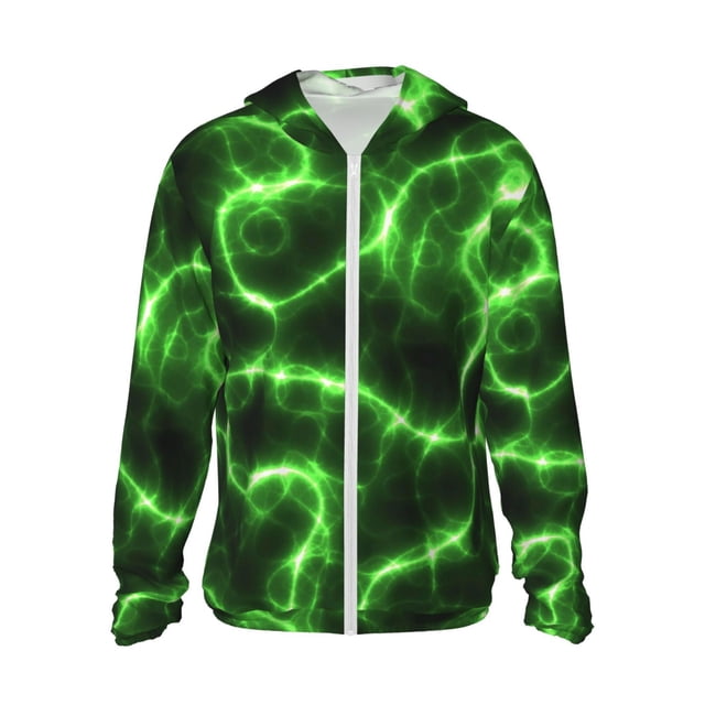 Fotbe Green Lightning Chaqueta con Protección Solar UPF 50+ para Hombre y Mujer, Camisa con Capucha y Bolsillos-Medium
