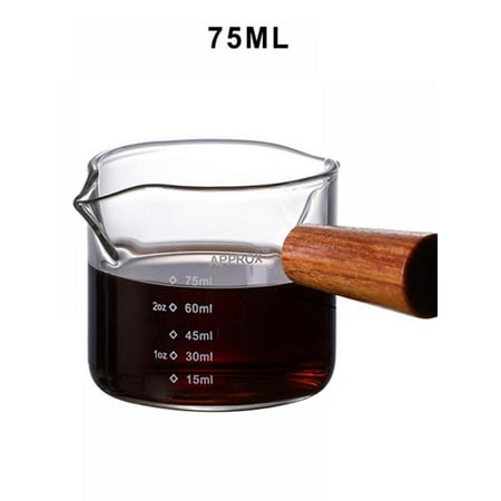 

Promotion Double-mouth Measuring Tool Wooden Handle Three Water Cup Milk Cup Accessories Transparent Glass Small Milk Cup with Wooden Handle A Must-have for Coffee Lovers (70/75 ML)