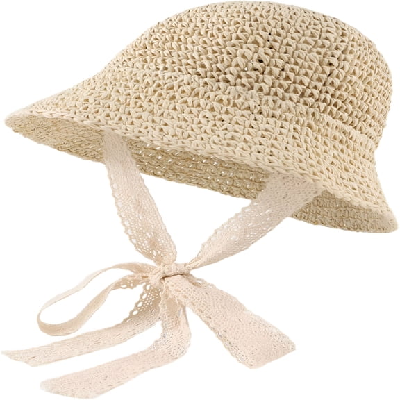 TELOLY Baby Girl Straw Hat Outdoor Baby Sun Protection Hats Summer Bowknot Beach Cap for Infant Toddler Girls