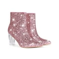 thumbnail image 2 of BLISSFUL STEP Women's Ankle Boots Clear Block Heel Sparkly Glitter Pointed Toe Boots Pink 6.5, 2 of 8