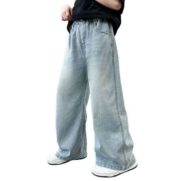 Byoo Toddler Boy's Jeans Pants Light Washed Wide Leg Straight Fit Baggy Husky Denim Pants Active Casual Jogger Pants