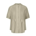 thumbnail image 4 of Women's Plain Cotton Linen Tops Short Sleeve Crewneck Casual Loose Solid Color Blouses Khaki,3XL, 4 of 6