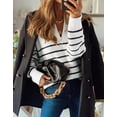 thumbnail image 2 of Sweaters for Women Zip up Crew Neck Long Sleeve Striped Sweater Knitted Pullover Sweaters Tops Winter Womens Sweaters Alsol Lamesa, 2 of 6