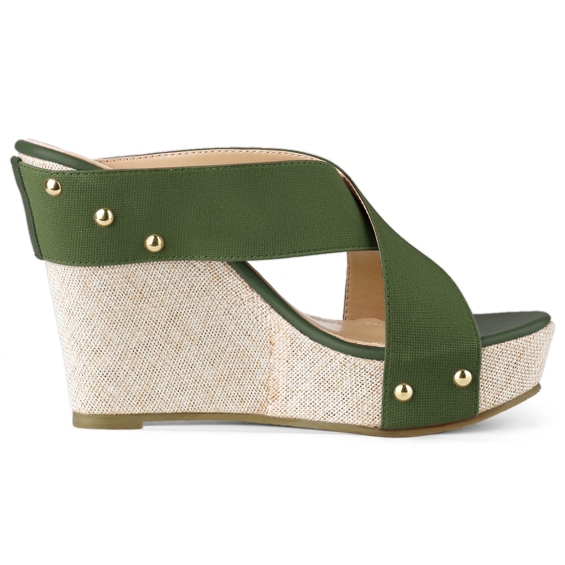 DARING DIVA Women's Stylish Open Toe Linen Platform Slide Wedge Sandals Green 7