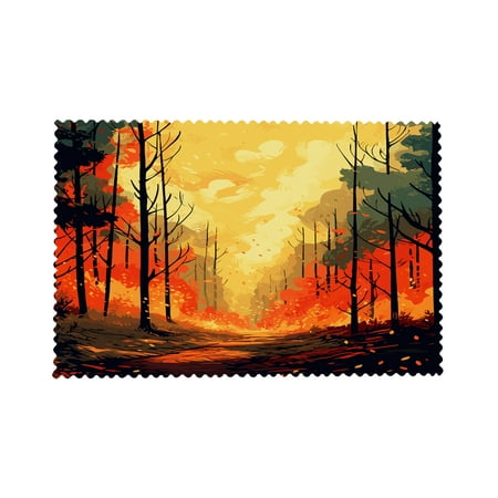 

Non-Slip Placemats Set of 4 Fire In The Forest Flames Table Mats for Home Party Dining Decor 12x18 Inch