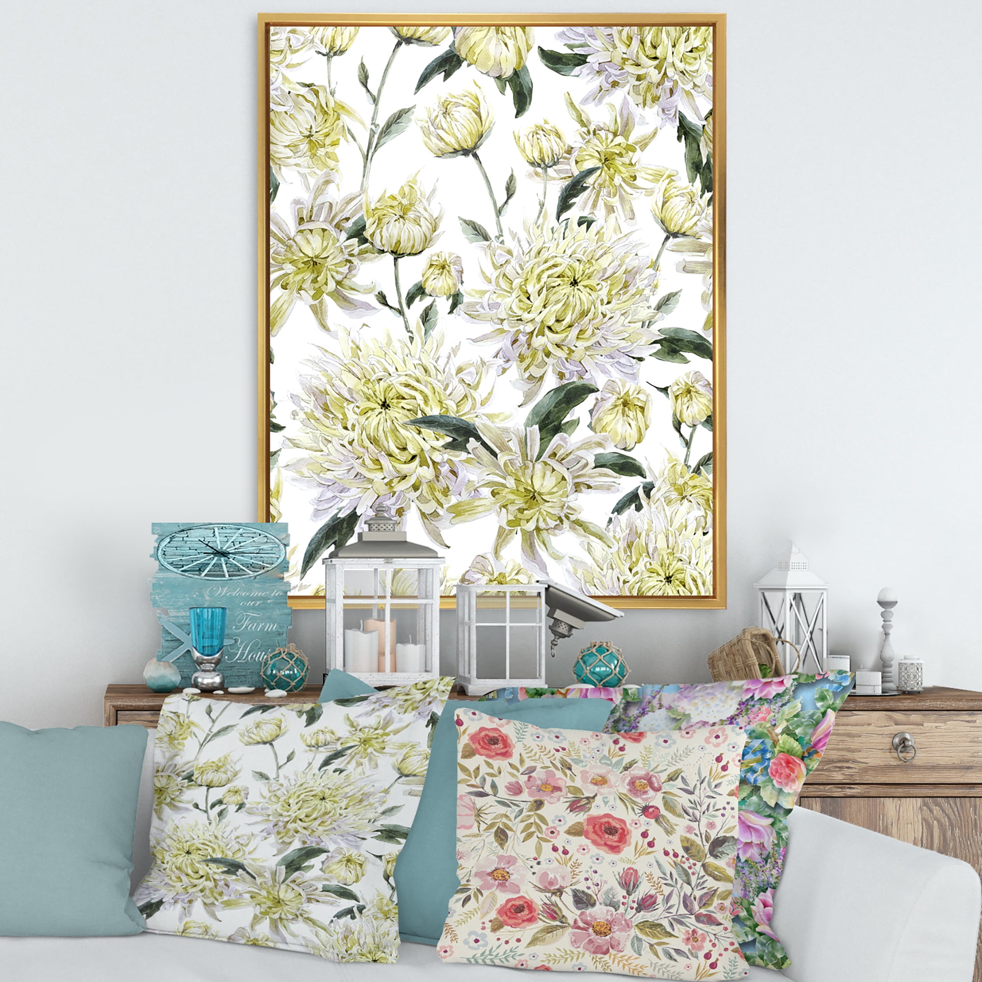 Designart 'Ancient Yellow Chrysanthemus I' Traditional Framed Canvas Wall Art Print