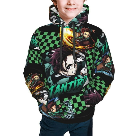 Demon Slayer Tanjiro Kamado Kids' Hoodie 3d Print Sweatshirt Soft Pullover Hooded With Big Pockets For Boys Or Girls Small