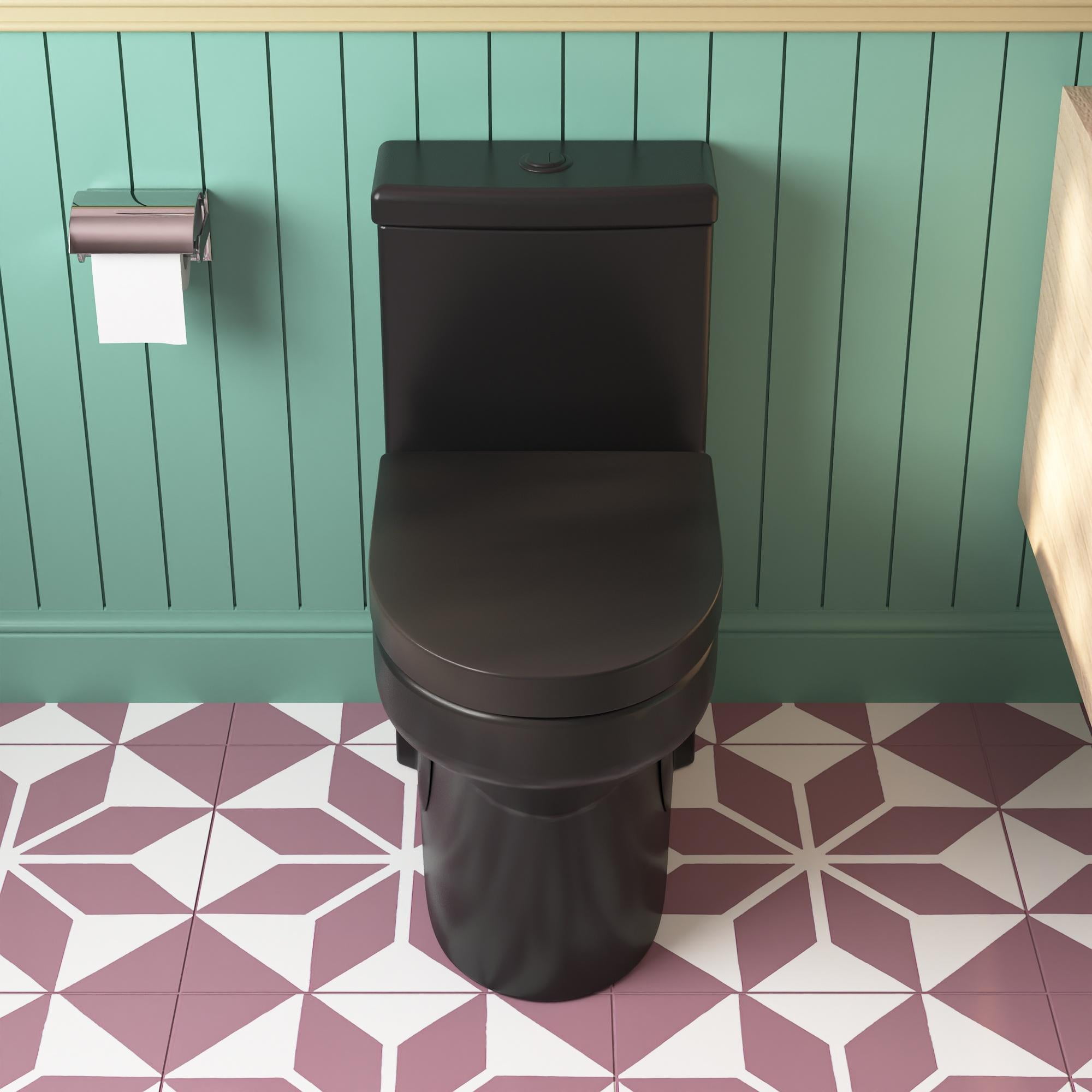 Liberty 12 in. Rough In 1-Piece 1.1/1.6 GPF Dual Flush Compact Round Toilet in Matte Black Seat Included
