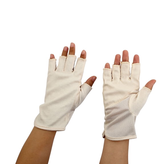 Women Breathable Half Finger Mittens Summer Sun Resistant Gloves Beige Pair