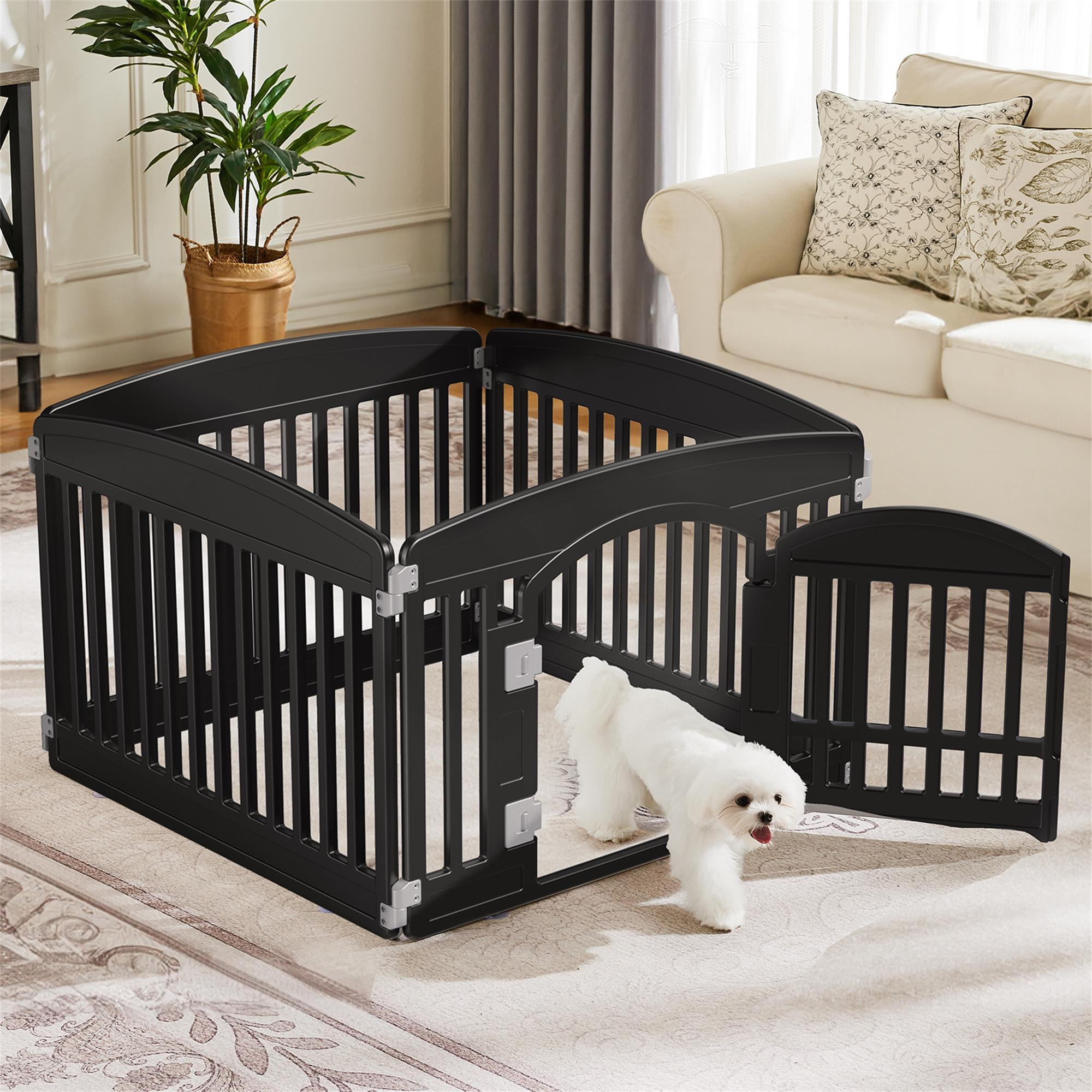 Pefilos 24" Dog Playpen 4-Panel Adjustable Folding Portable Pet Fence for Small to Medium Dogs Indoor Outdoor Use, Black