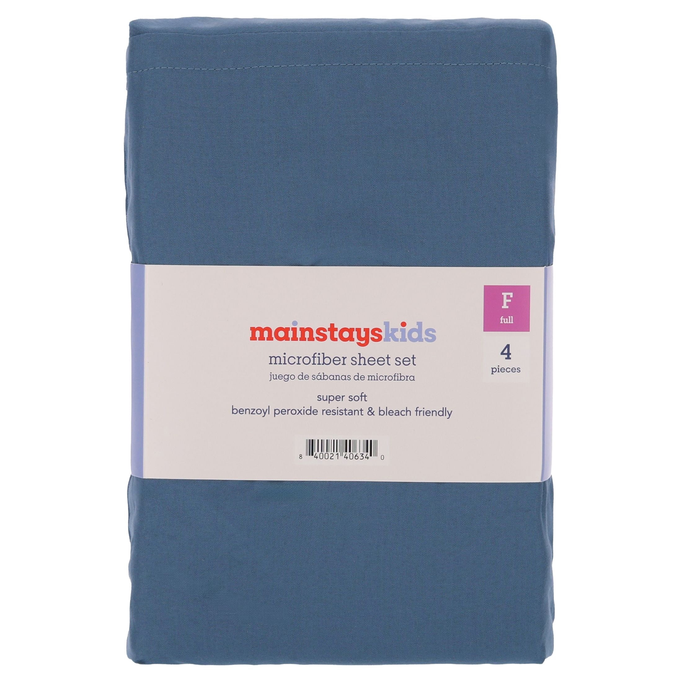 Mainstays Kids Microfiber Bed Sheet Set, Full, Blue, 4 Pieces