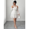 thumbnail image 5 of AURA Plus Size Off Shoulder Sweetheart Midi Dress Chiffon Ribbon Lantern Sleeve A Line Ruffle Party Wedding Guest Dress, 5 of 7