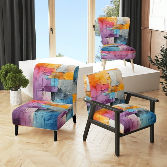 Designart "composition Explorations I" Purple Abstract Upholstered Accent Chair - Modern Arm Chair For Living Room