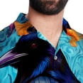 thumbnail image 5 of Crow Men's Short Sleeve Poplin Shirt, Casual Button Down Shirts, Printed Summer Beach Shirt, Unisex Casual Button Down Top, 5 of 6