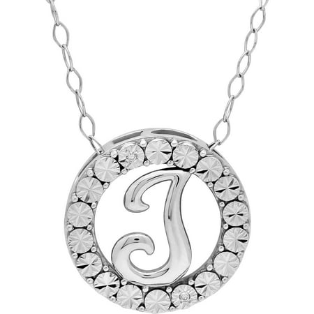 Sterling Silver Letter J in Circle with Diamond Accent Pendant