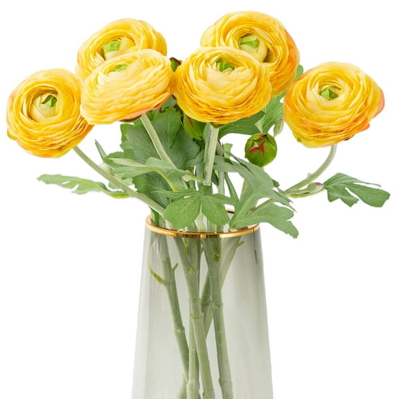 Artificial Ranunculus Flowers with Real Touch Stem, Silk Ranunculus Flowers (Yellow, 6pcs)