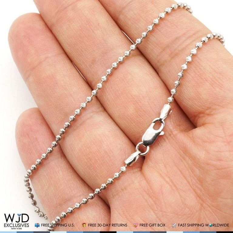 925 Sterling Silver Moon Cut 2mm Bead Ball Chain Necklace 22