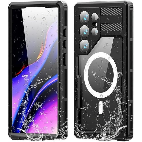 FIEWESEY Designed for Galaxy S24 S4 Plus S24 Ultra Case, Compatible with Magsafe Case with Built-in Screen Protector Waterproof Case for Samsung Galaxy S24,Black