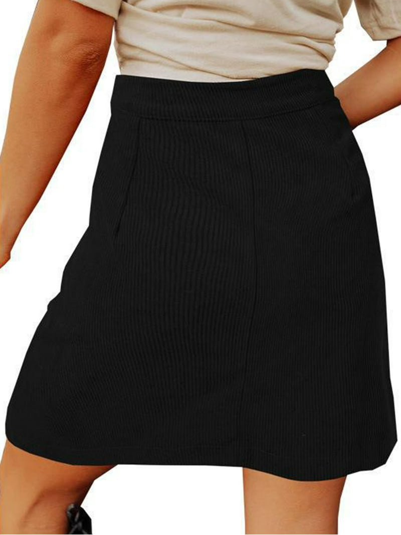 Frontwalk Ladies A-line Corduroy Skirt Buttons Single Breasted