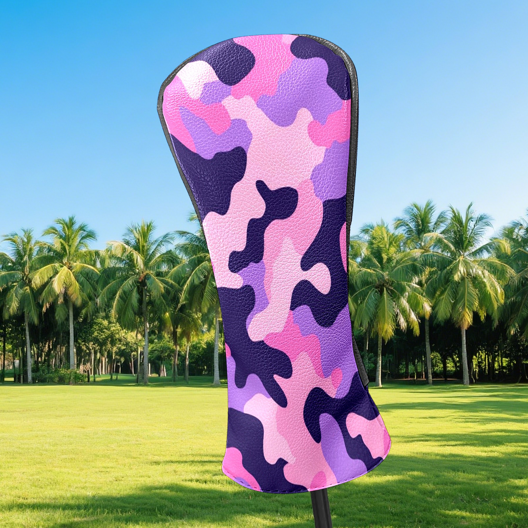 Golf Club Covers PU Leather Waterproof Head Covers for Fairway Woods Hybrids Pink And Purple Camouflage Unisex Fits Most Brands