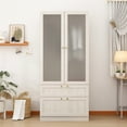thumbnail image 3 of OXYLIFE 70.9 inch Freestanding Clothing Armoire Wardrobe Closet with 2 Frosted Glass Doors, Hanging Rod and Drawers for Bedroom, 3 of 7