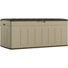 Suncast 99 Gallon Outdoor Patio Furniture Hard Plastic Deck Storage Box, Sand