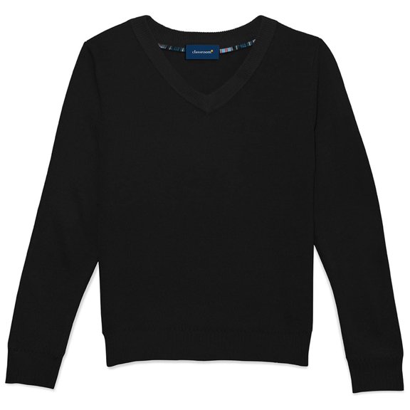 Classroom Uniforms Youth Men and Women Long Sleeve V-Neck Sweater 56702, L, Black