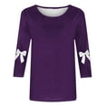 thumbnail image 4 of Hvyesh 3/4 Sleeve Shirts for Women Plus Size Summer Crewneck T-Shirts Loose Solid Color Tunic Tops for Women, 4 of 5