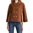 thumbnail image 3 of Faux Suede Jacket Women Fall Winter Casual Batwing Sleeve Double Breasted Cape Coat Cropped Jackets Dark Brown L, 3 of 9