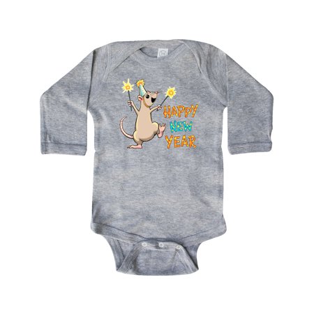 

Inktastic Happy New Year Rat with Sparklers in Party Hat Gift Baby Boy or Baby Girl Long Sleeve Bodysuit