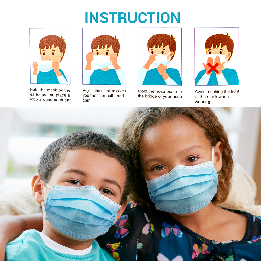 2500 pcs Kids Child Children Face Masks Disposable 3 Ply Earloop Face Mask for Youth Pack of 50 per box