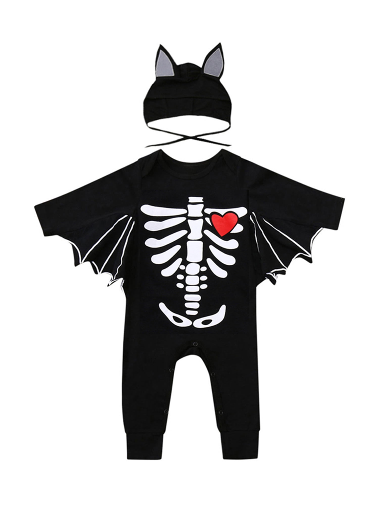 Infant Baby Boy Girl Halloween Cartoon Skull Print Romper Bodysuit+Hat Outfit US 