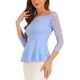 thumbnail image 4 of INSPIRAR CHIC Blusa de Encaje Floral para Mujeres, Off Shoulder, Transparente, Manga 3/4, Top Peplum L Azul Cielo, 4 of 5