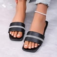thumbnail image 5 of Xdegoge Slides Sandals Women Open Toe Rhinestone Single Band Flat Slides Square Toe Sparkly Crystal Slip On Slippers Casual Poolside Shoes, 5 of 8