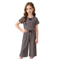 thumbnail image 2 of Amidoa Girls 2 Piece Outfits Summer Clothes Solid Color Cute Short Sleeve T-Shirt and Shorts Casual Kids Clothing Sets,Brown Size 3T, 2 of 9