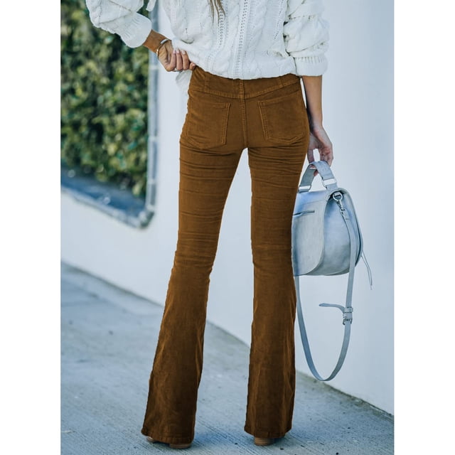 Pantalones Acampanados, Pantalones Ajustados De Moda Con Cremallera Oculta Para El Invierno Para Dama ANGGREK Caqui XL