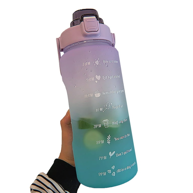 Large Motivational Water Bottle with Straw Time Marker BPA Free for Sport  and Fitness (Pink Blue, 64 Oz / Half Gallon)