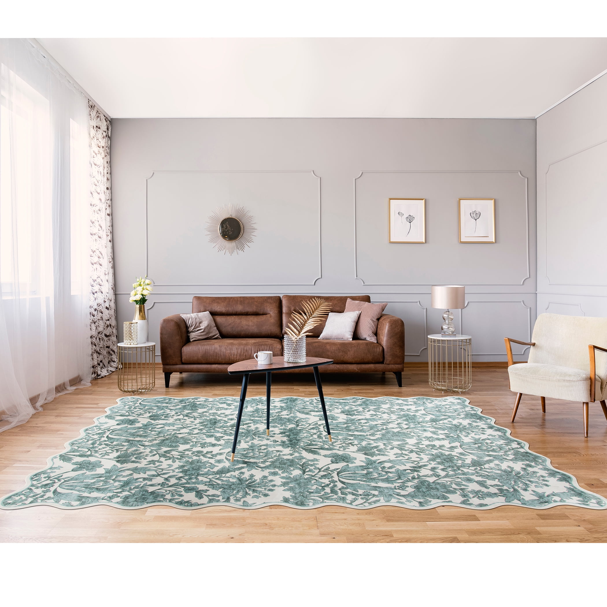 Mainstays 7'x10' Green Feather Faux Fur Scalloped Indoor Area Rug
