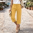 thumbnail image 6 of Capri Pants for Women Cotton Linen Straight Leg Pants with Pockets Cropped Elastic Waist Vacation Trousers, L, 6 of 6