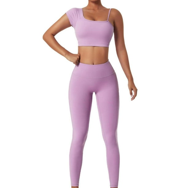 Gibobby Conjunto de Entrenamiento para Mujer Conjunto de ropa de yoga Moda Sexy Correr al libre Sentido desnudo de la ropa deportiva Ropa deportiva ajustada de secado rápido(Rosa, A)
