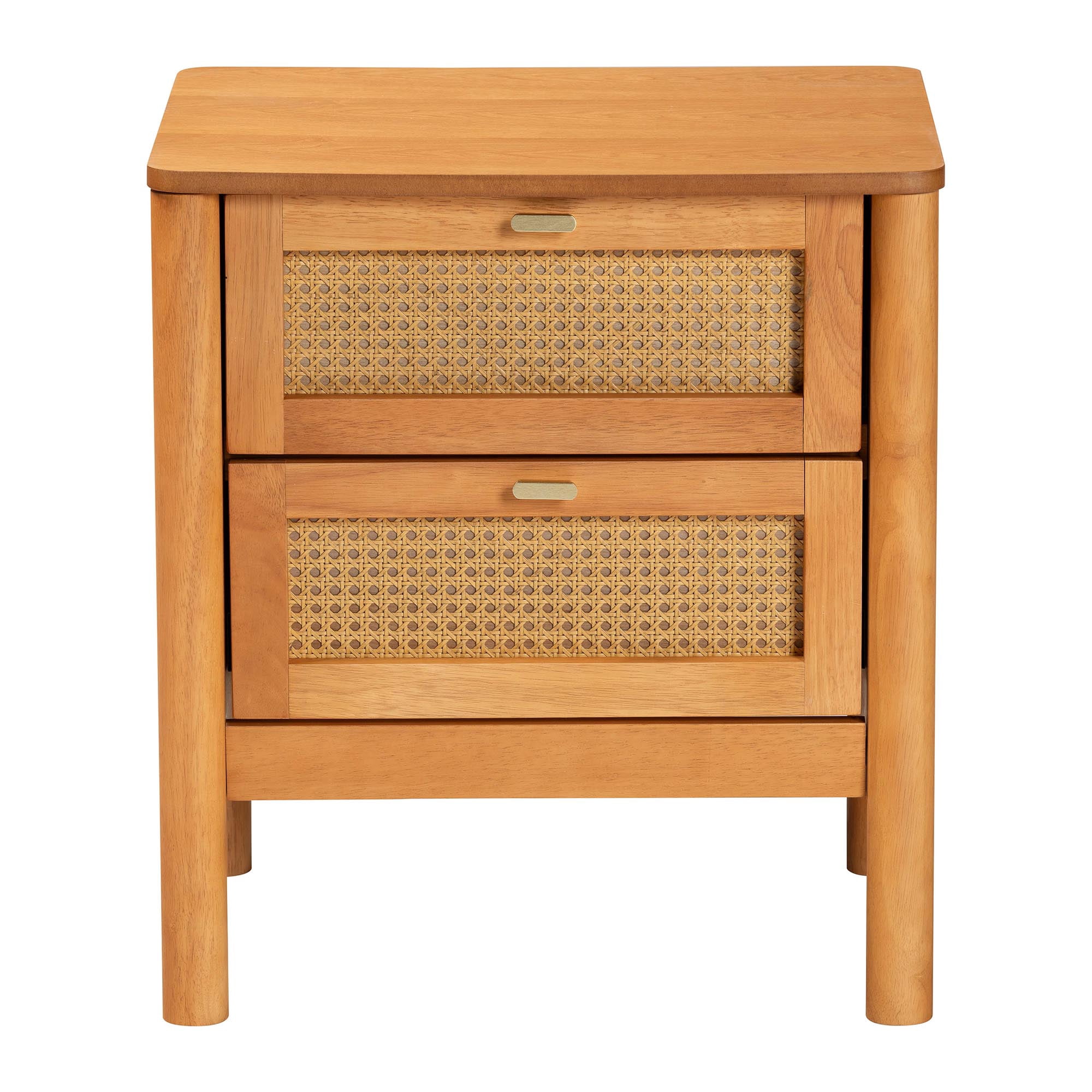 Baxton Studio Jenn Japandi Nightstand, 2-Drawer, Golden Brown