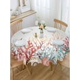 thumbnail image 5 of Summer Marine Life Round Tablecloth 54 inches Red Green Oceans Corals Shells Starfish Waterproof Oil-Proof Table Cloth Round Table Cover for Holiday Party Picnic Dinner Decor Indoor and Outdoor Use, 5 of 9