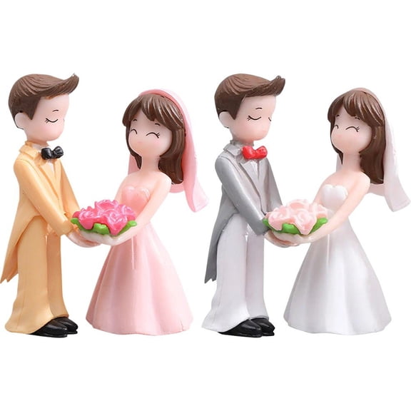 Jiibva 2 Pair Bride Groom Couple Figurines Wedding Romantic Sculptures Micro Landscape Crafts Miniatures Garden Dollhouse Home