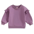 thumbnail image 5 of Nwiuh Toddler baby Girls Ruffle Sleeve Sweatshirt 6 Months-4 Years Solid Color Crewneck Cotton Pullover (Purple, 6-12 Months), 5 of 6